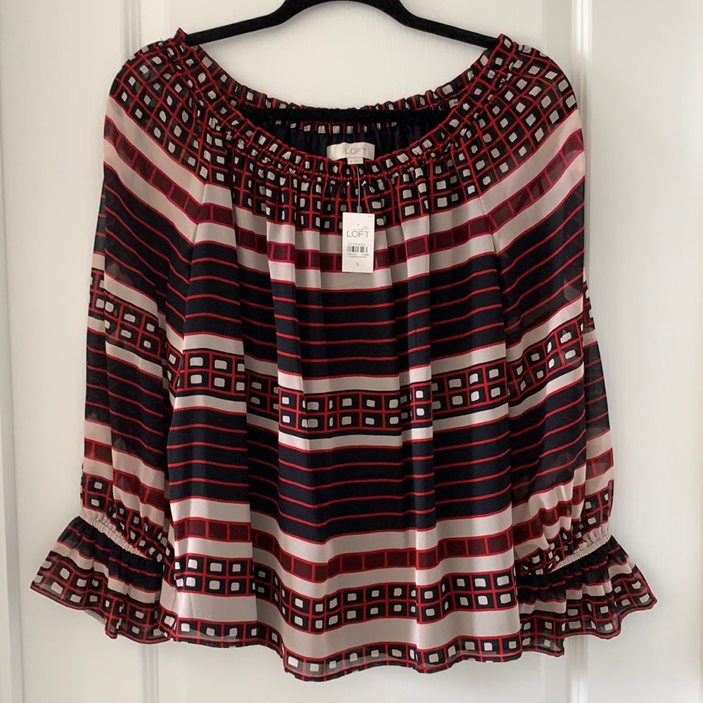 NWT LOFT Print Flowy Off-Shoulder Blouse Size Small